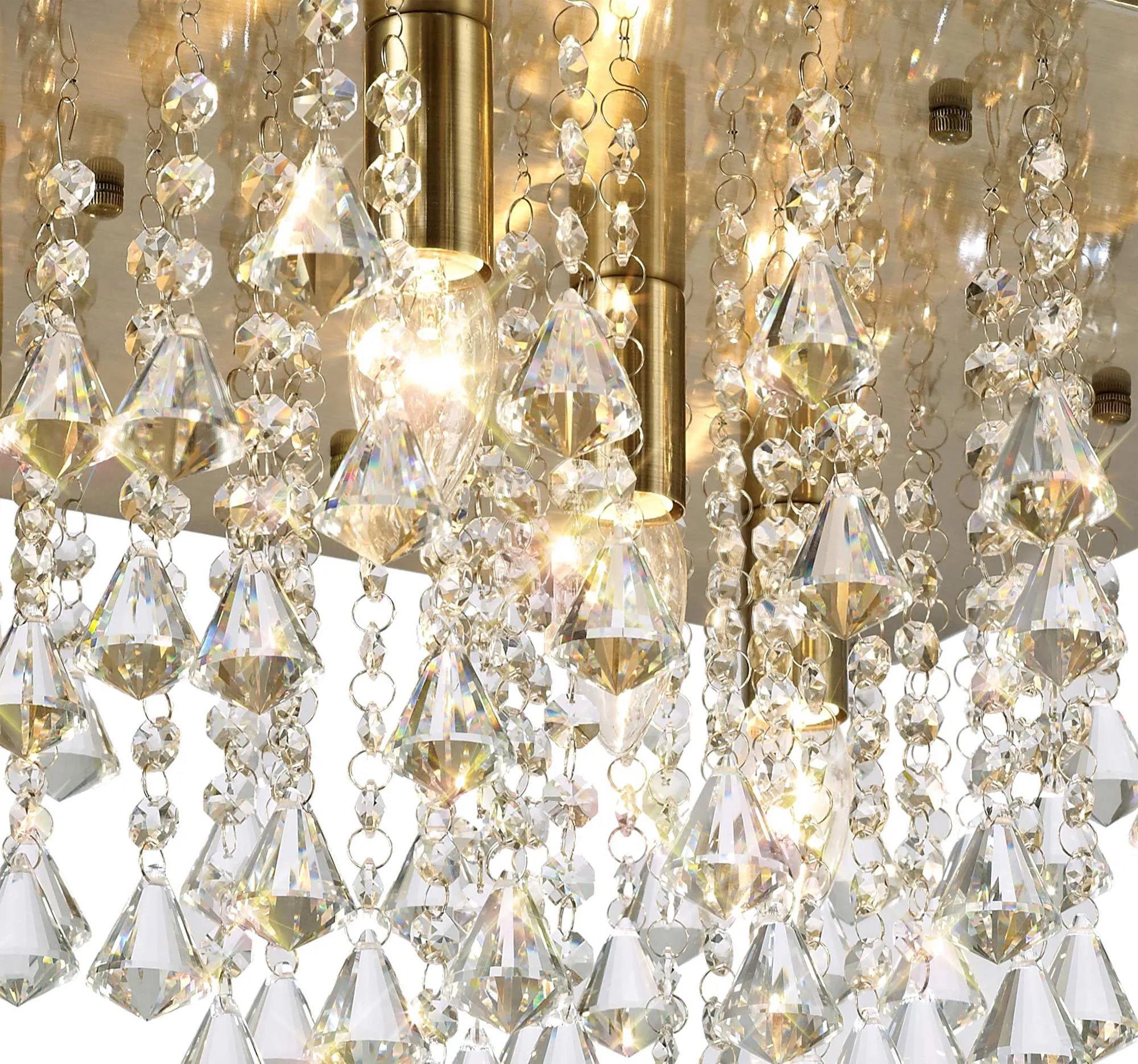Acton Crystal Square Flush Ceiling 5 Light Antique Brass D0190  Deco Acton